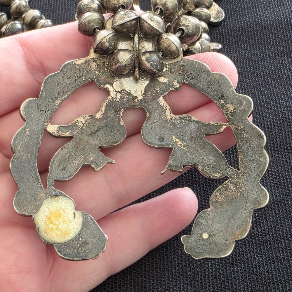 Signed Wesley & Ella Gia Zuni Sterling Squash Blossom Necklace Inlay Birds - Picture 7 of 12